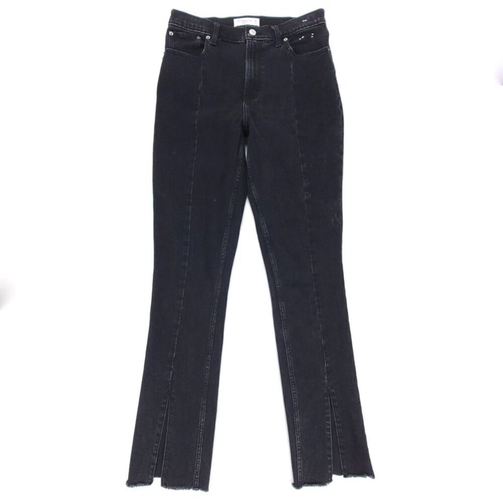 ABERCROMBIE High Rise Skinny Flare Split Raw Hem Jeans Womens 29 / 8 Black Denim
